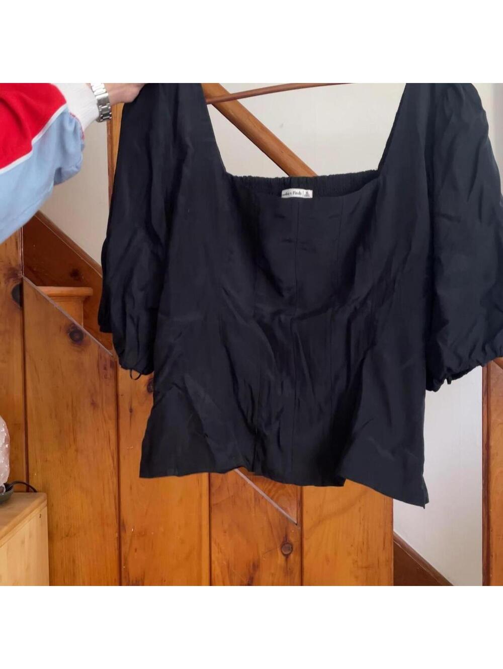 Abercrombie & Fitch black puff sleeve square neck top Size XL
